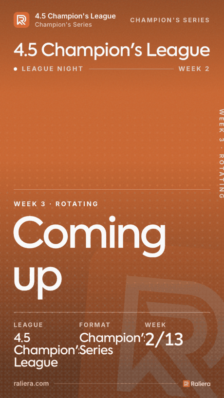 Up next card: week three, rotating format