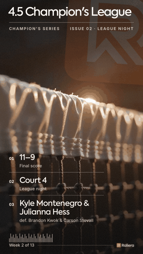 Match result card: an 11&ndash;9 final on court four
